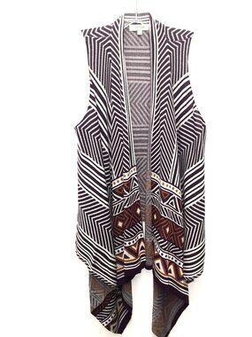 UMGEE Boho Knit Striped Long Line Asymmetrical Hem Sweater Vest M/L